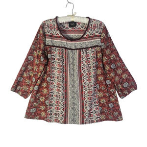 ANTHROPOLOGIE W5 Brown Boho Floral Blouse Womens Size M